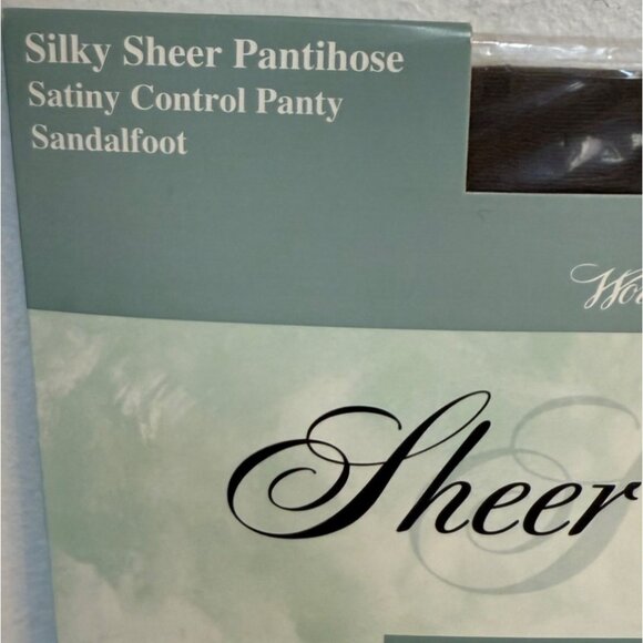 Sheer Caress Control Top Silk Sheer Pantyhose Color Smoke Grey Sandalfoot Size M - Picture 3 of 9
